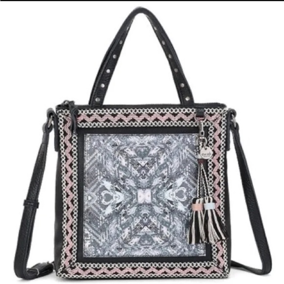 The sak collective black/blue/pink square crossbody trompe L’Oeil Kendall bag - Picture 1 of 8